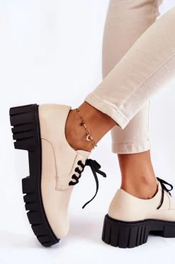 Modne Skórzane Półbuty La.Fi 210013BE-PU Beżowe