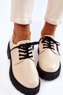 Modne Skórzane Półbuty La.Fi 210013BE-PU Beżowe