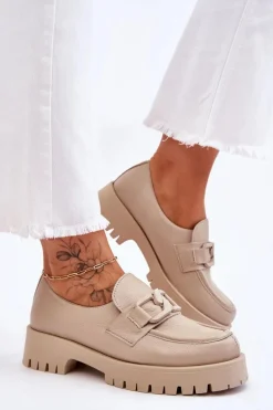 Modne Skórzane Półbuty Loafery Beżowe Lemar Rayhan