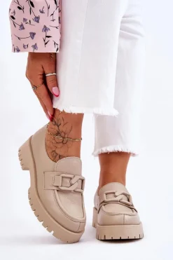 Modne Skórzane Półbuty Loafery Beżowe Lemar Rayhan