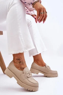 Modne Skórzane Półbuty Loafery Beżowe Lemar Rayhan