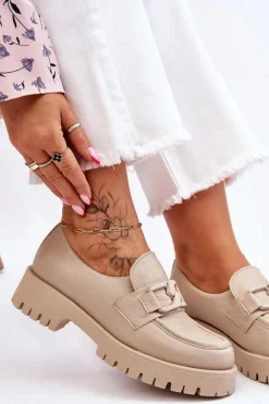 Modne Skórzane Półbuty Loafery Beżowe Lemar Rayhan