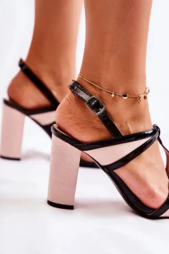 Modne Skórzane Sandałki Na Słupku Beżowe Passion