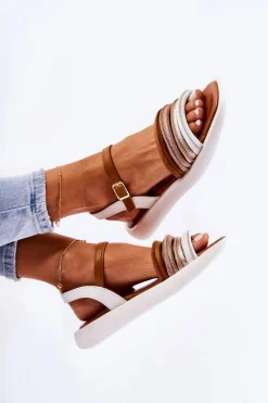 Modne Skórzane Sandały Damskie Maciejka 05561-11 Białe