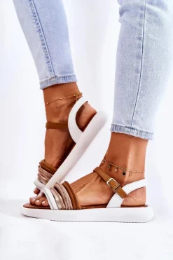 Modne Skórzane Sandały Damskie Maciejka 05561-11 Białe