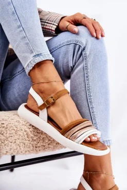 Modne Skórzane Sandały Damskie Maciejka 05561-11 Białe