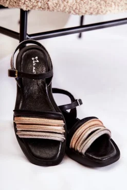 Modne Skórzane Sandały Damskie Maciejka 05561-01 Czarne