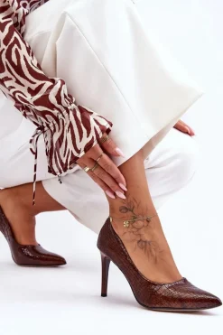 Modne Skórzane Szpilki Lewski Shoes 2659 Brązowe