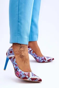 Modne Skórzane Szpilki Lewski Shoes 2659 Niebiesko-Czerwone