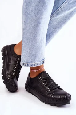 Modne Skórzane Trampki Big Star KK274143 Czarne