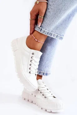 Modne Skórzane Trampki Big Star KK274142 Białe