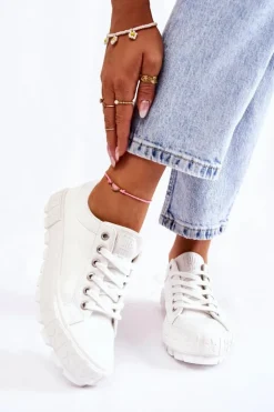 Modne Skórzane Trampki Big Star KK274142 Białe