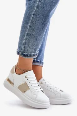 Modne Sneakersy Damskie Na Platformie Z Eko Skóry Beżowe Nevisase