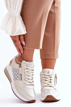 Modne Sneakersy Damskie Na Koturnie Beżowe Jolly