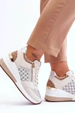 Modne Sneakersy Damskie Na Koturnie Beżowe Jolly