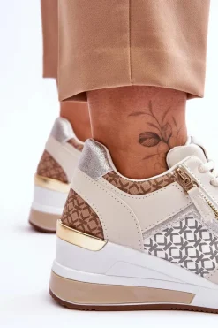 Modne Sneakersy Damskie Na Koturnie Beżowe Jolly