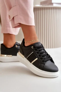 Modne Sneakersy Damskie Na Platformie Z Eko Skóry Czarne Nevisase