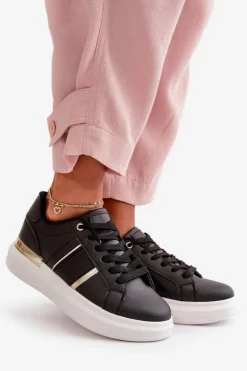 Modne Sneakersy Damskie Na Platformie Z Eko Skóry Czarne Nevisase