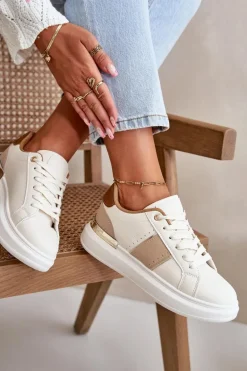 Modne Sneakersy Damskie Na Platformie Z Eko Skóry Brązowe Nevisase