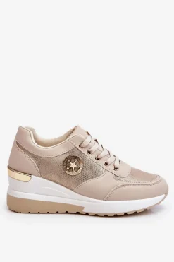 Modne Sneakersy Na Koturnie Beżowe Jaliyah
