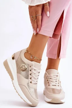 Modne Sneakersy Na Koturnie Beżowe Jaliyah