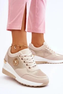 Modne Sneakersy Na Koturnie Beżowe Jaliyah