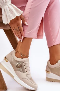 Modne Sneakersy Na Koturnie Beżowe Jaliyah