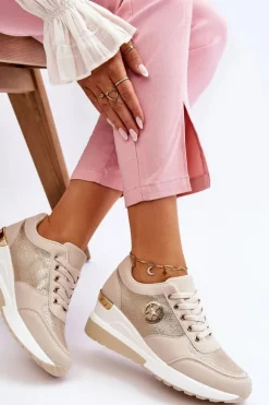 Modne Sneakersy Na Koturnie Beżowe Jaliyah