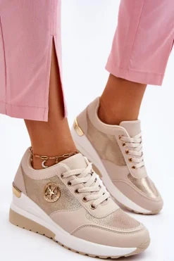 Modne Sneakersy Na Koturnie Beżowe Jaliyah