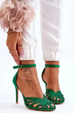 Modne Szpilki Z Dżetami Zielone Jaylen