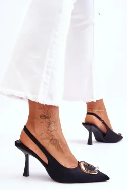 Modne Szpilki Z Ozdobą I Cyrkoniami Czarne Alexia