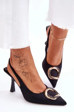 Modne Szpilki Z Ozdobą I Cyrkoniami Czarne Alexia