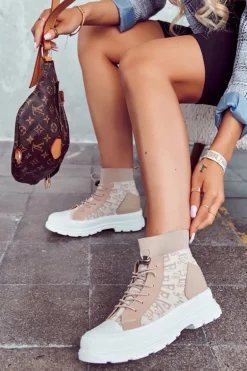 Modne Trampki Wysoka Skarpeta Beżowe Collin