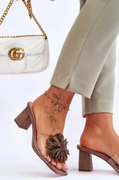 Modne Transparentne Klapki Na Obcasie S.Barski KV-AP658-1 Brązowe