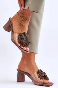 Modne Transparentne Klapki Na Obcasie S.Barski KV-AP658-1 Brązowe