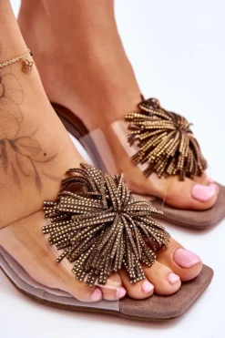 Modne Transparentne Klapki Na Obcasie S.Barski KV-AP658-1 Brązowe