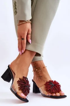 Modne Transparentne Klapki Na Obcasie S.Barski KV-AP658-1 Czarne