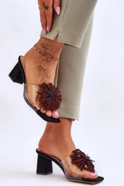 Modne Transparentne Klapki Na Obcasie S.Barski KV-AP658-1 Czarne