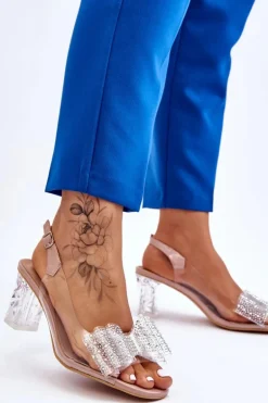 Modne Transparentne Sandały Z Kokardą Nude Ariella