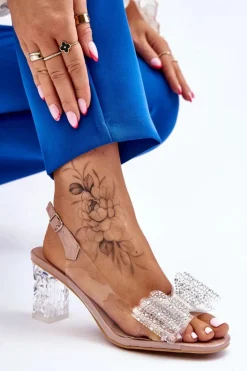 Modne Transparentne Sandały Z Kokardą Nude Ariella