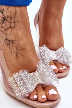 Modne Transparentne Sandały Z Kokardą Nude Ariella