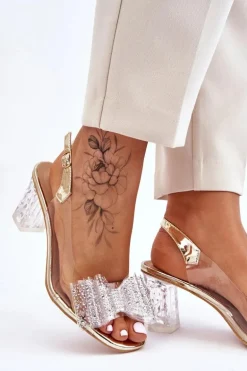 Modne Transparentne Sandały Z Kokardą Złote Ariella