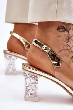 Modne Transparentne Sandały Z Kokardą Złote Ariella