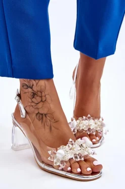Modne Transparentne Sandałki Z Ozdobami Srebrne Carmelo