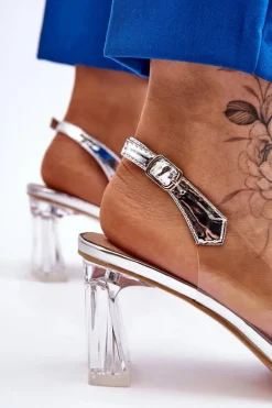 Modne Transparentne Sandałki Z Ozdobami Srebrne Carmelo