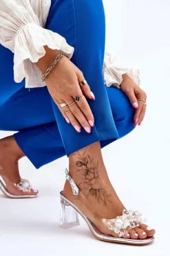 Modne Transparentne Sandałki Z Ozdobami Srebrne Carmelo