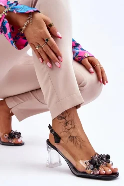 Modne Transparentne Sandałki Z Ozdobami Czarne Carmelo