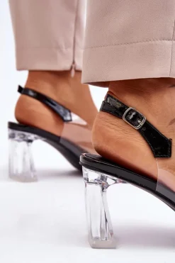 Modne Transparentne Sandałki Z Ozdobami Czarne Carmelo