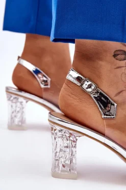 Modne Transparentne Sandały Z Kokardą Srebrne Ariella