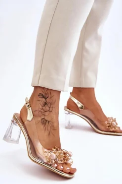 Modne Transparentne Sandałki Z Ozdobami Złote Carmelo